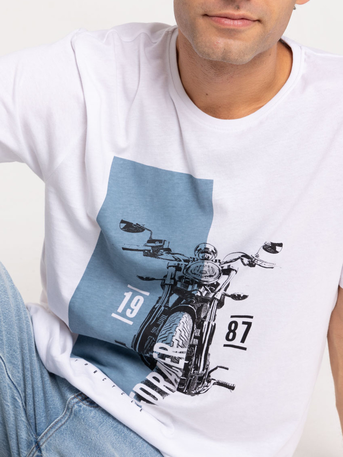 T-shirt blanc imprimé moto homme T-shirt blanc imprimé moto homme