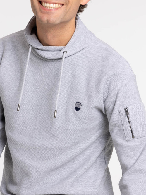 Sweat col croisé gris chiné homme Sweat col croisé gris chiné homme