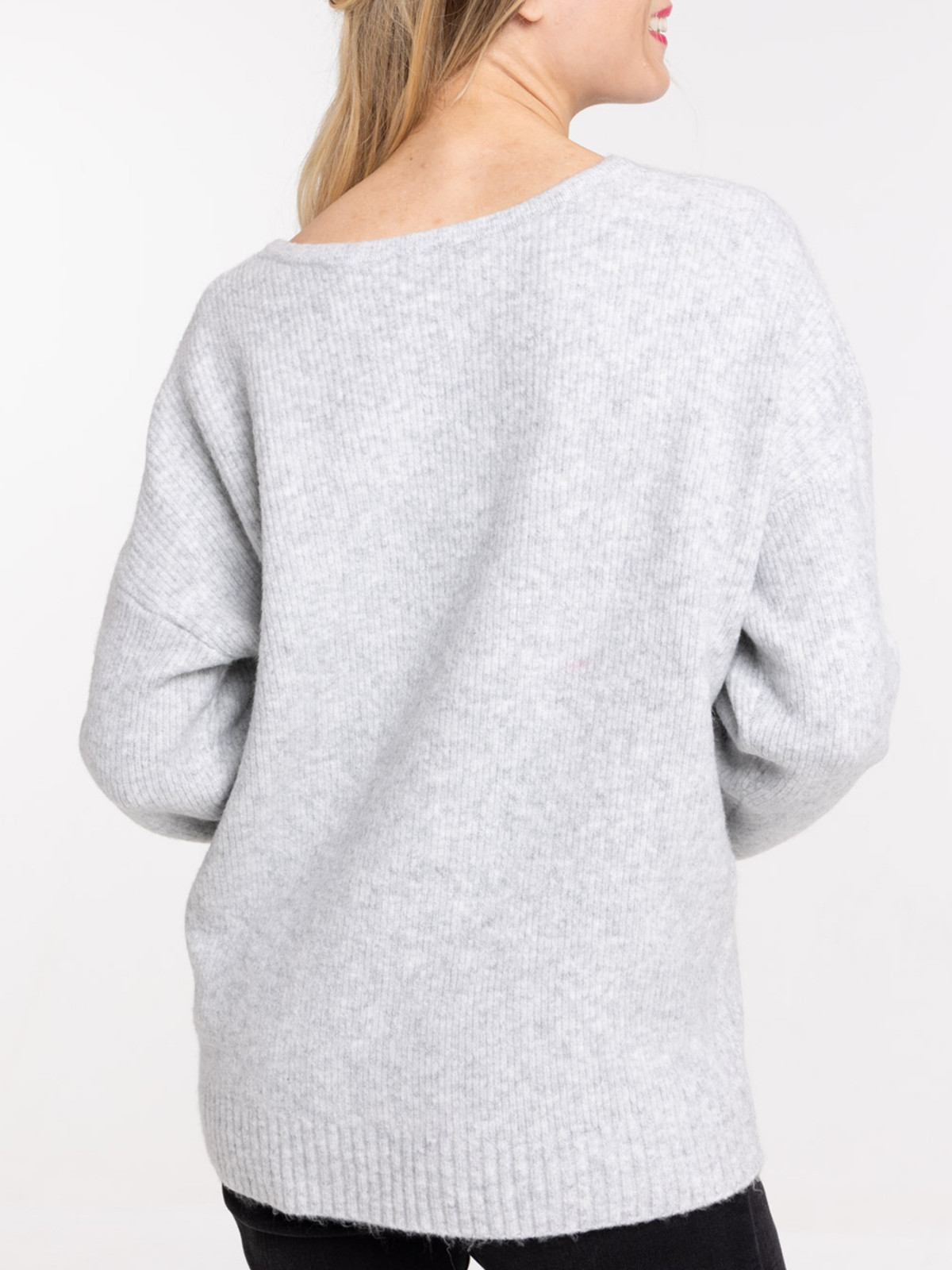 Pull col V côtelé gris chiné femme Pull col V côtelé gris chiné femme