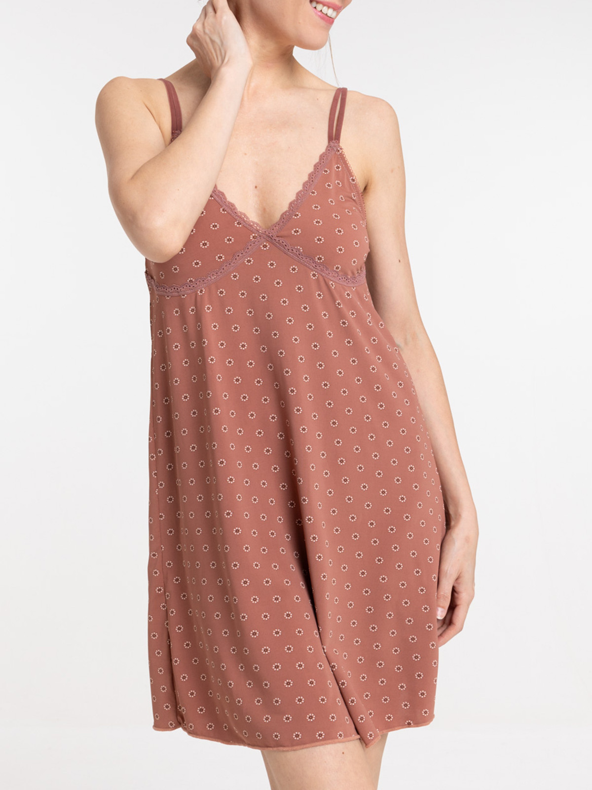 Nuisette imprimée marron glacé femme