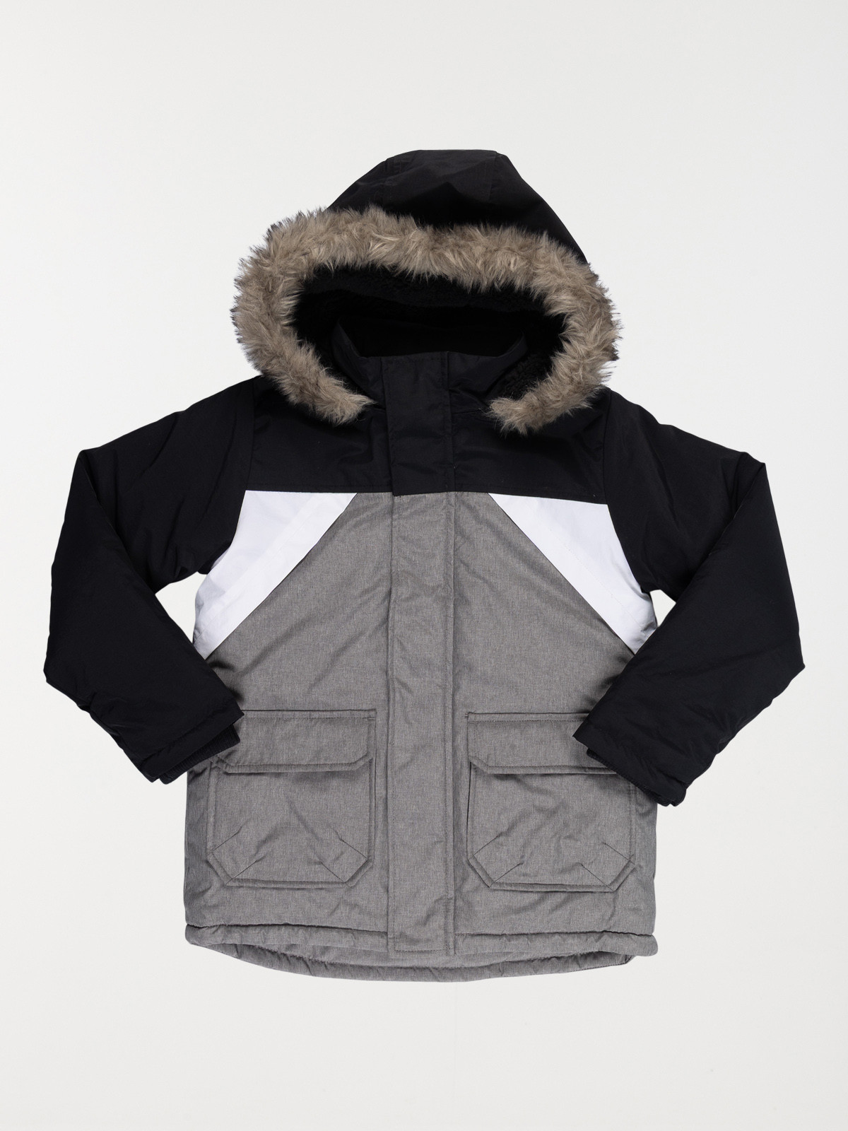 Parka tricolore à capuche garçon (3-12A)