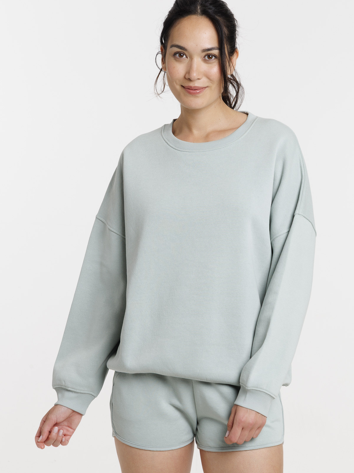 Sweat uni col rond jade femme