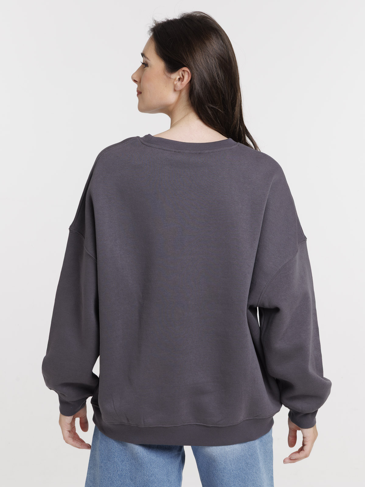 Sweat uni col rond asphalte femme