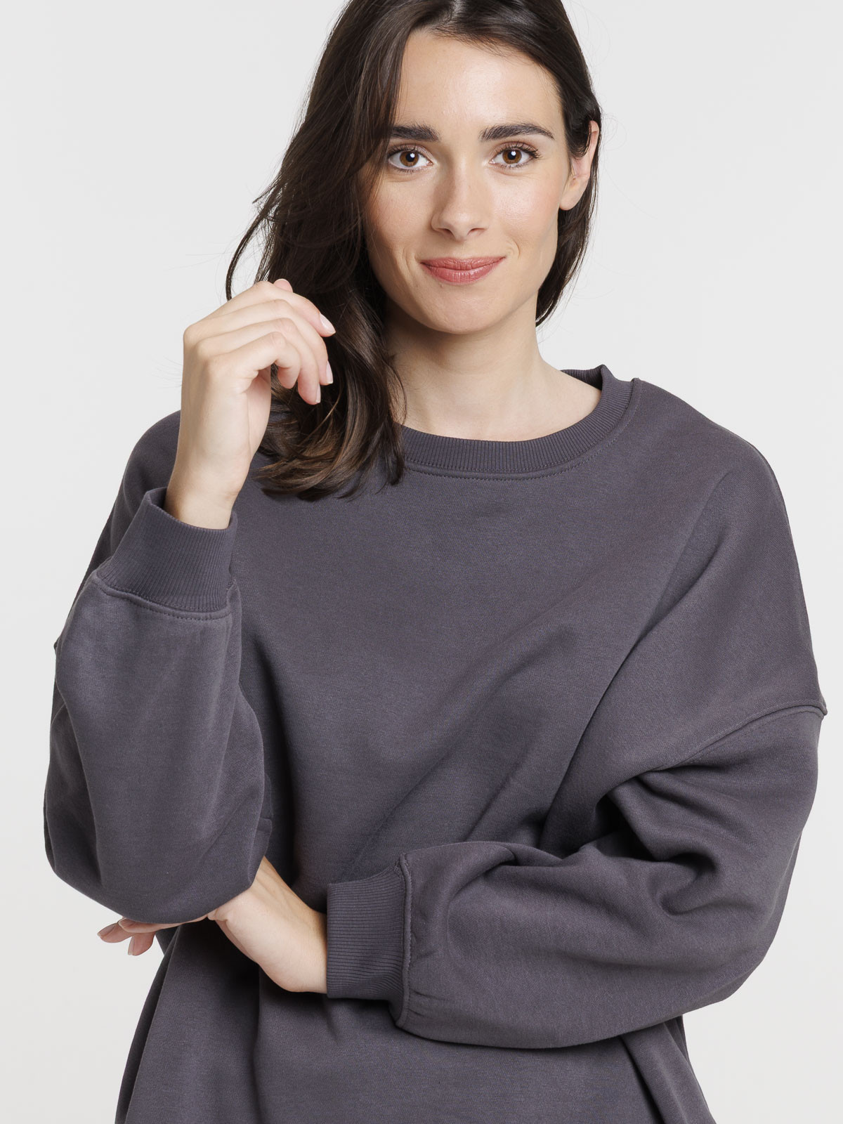 Sweat uni col rond asphalte femme