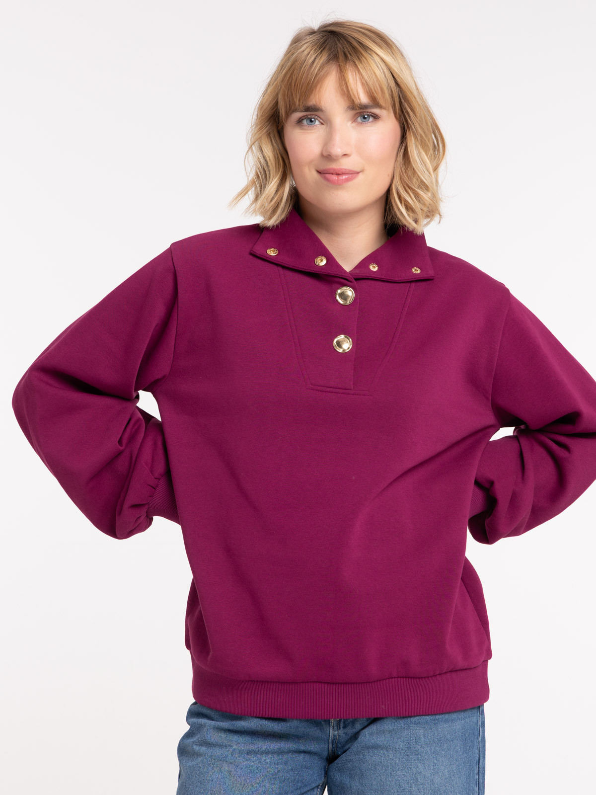 Sweat col montant boutonné femme Sweat col montant boutonné femme