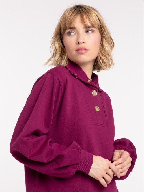Sweat col montant boutonné femme