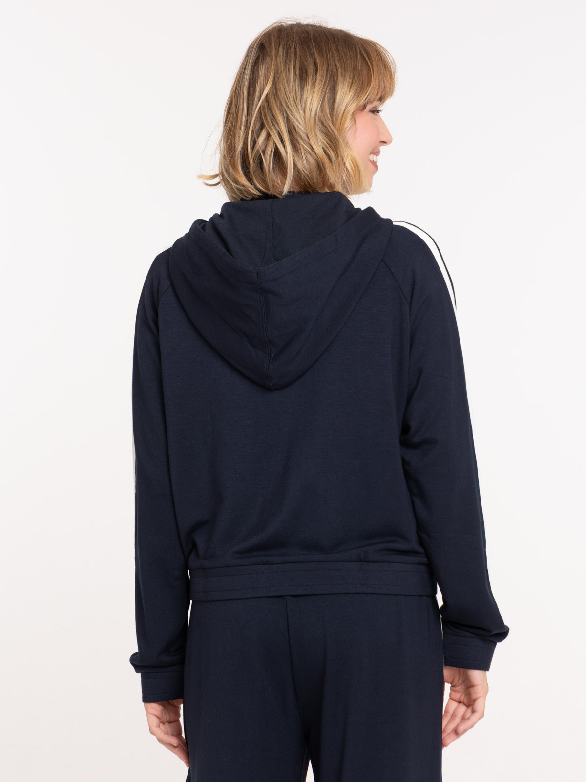 Sweat à capuche zippé marine navy femme