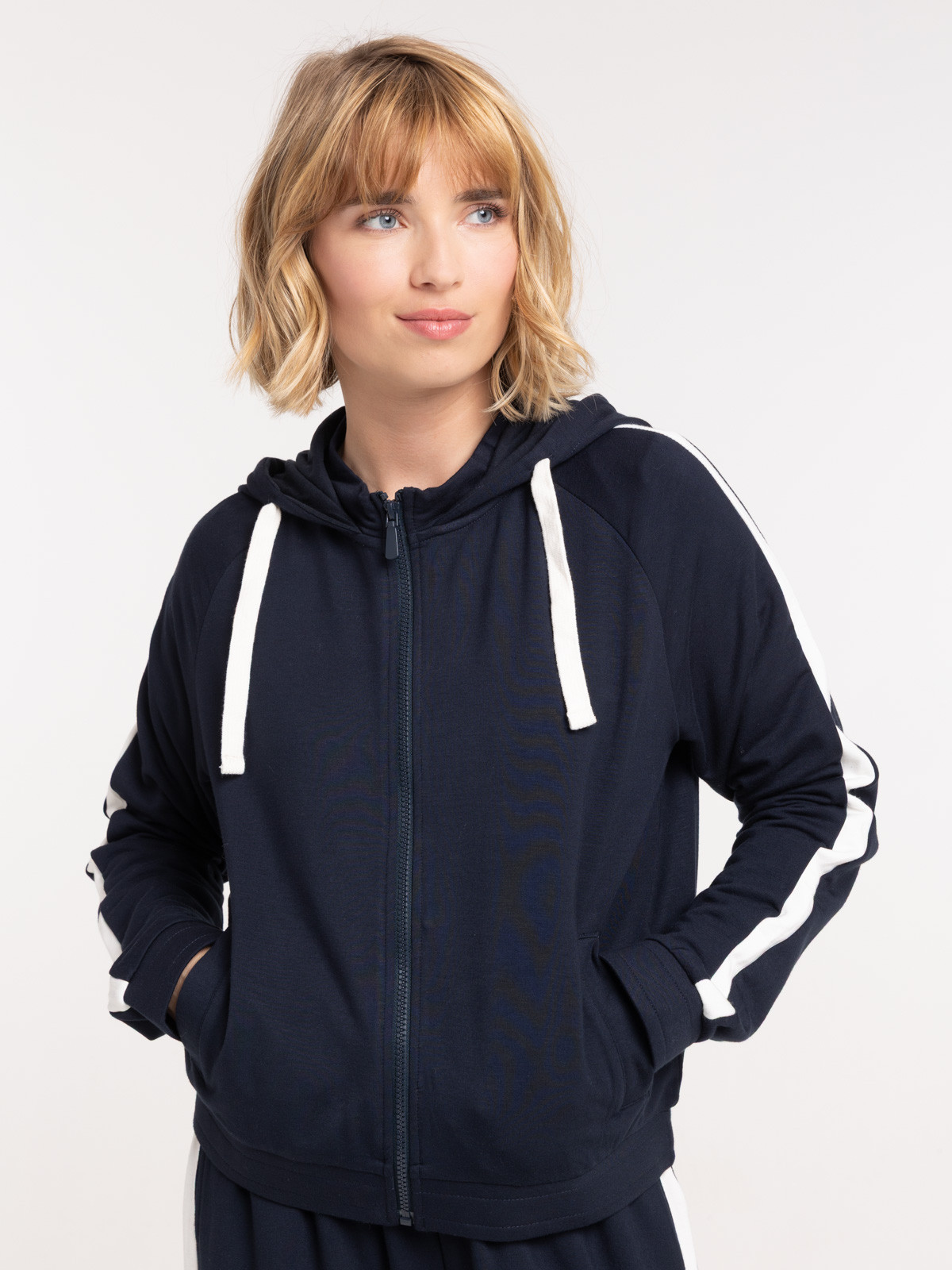 Sweat à capuche zippé marine navy femme
