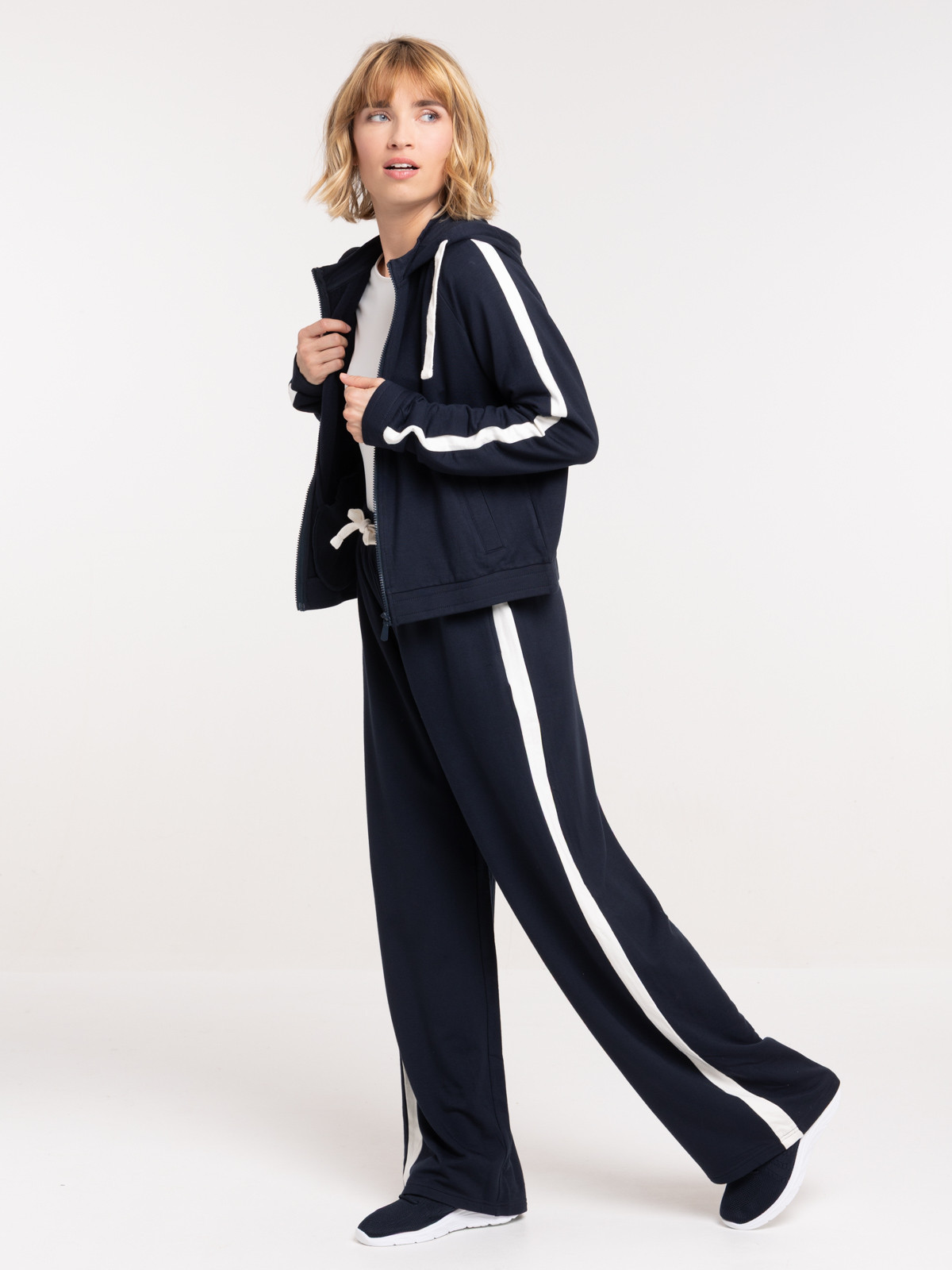 Sweat à capuche zippé marine navy femme