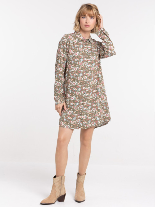 Robe chemise courte fleurie femme