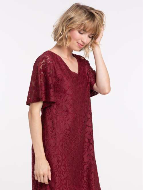 Robe dentelle femme grenat