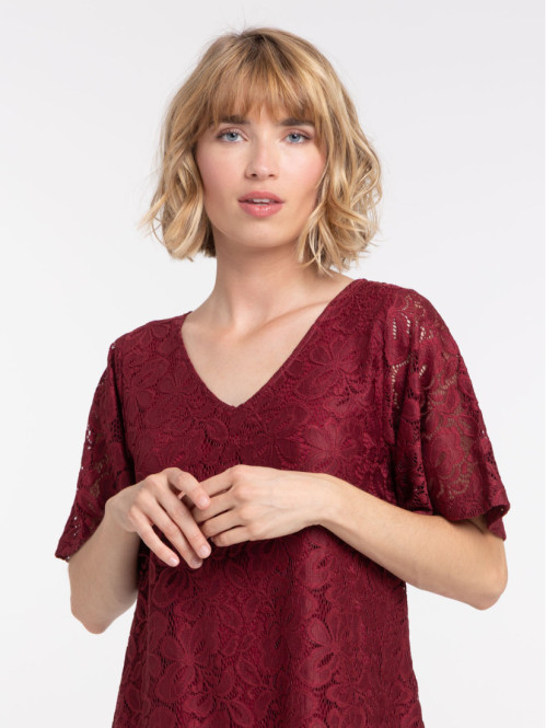 Robe dentelle femme grenat