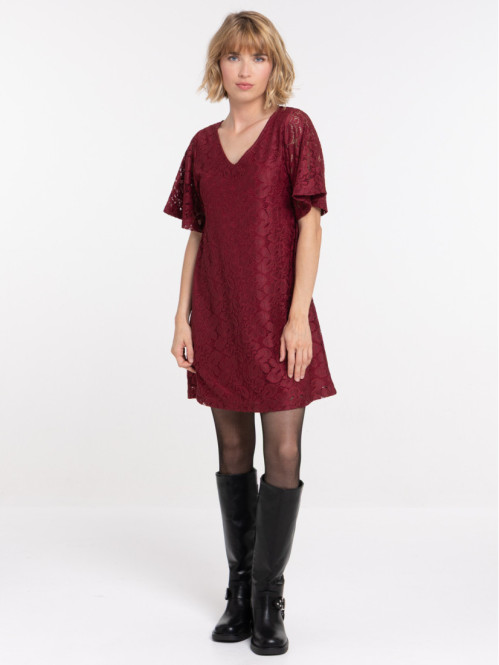 Robe dentelle femme grenat