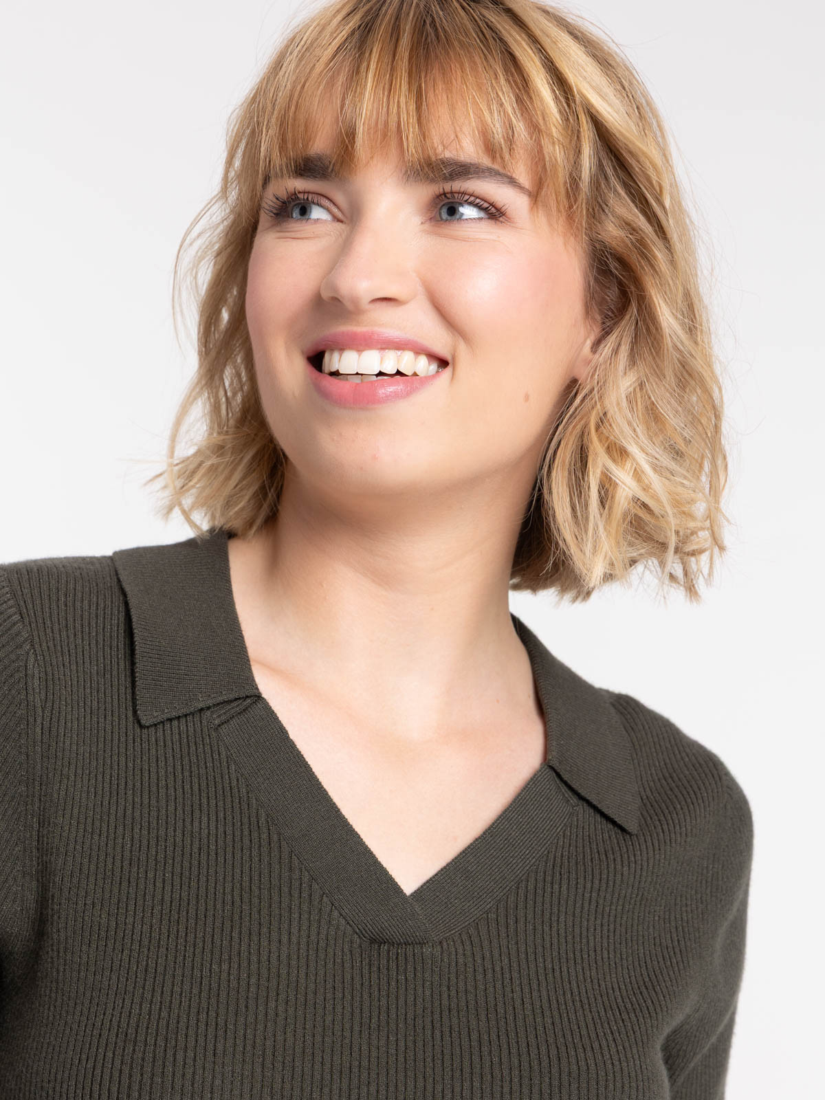 Pull vert foncé col polo femme