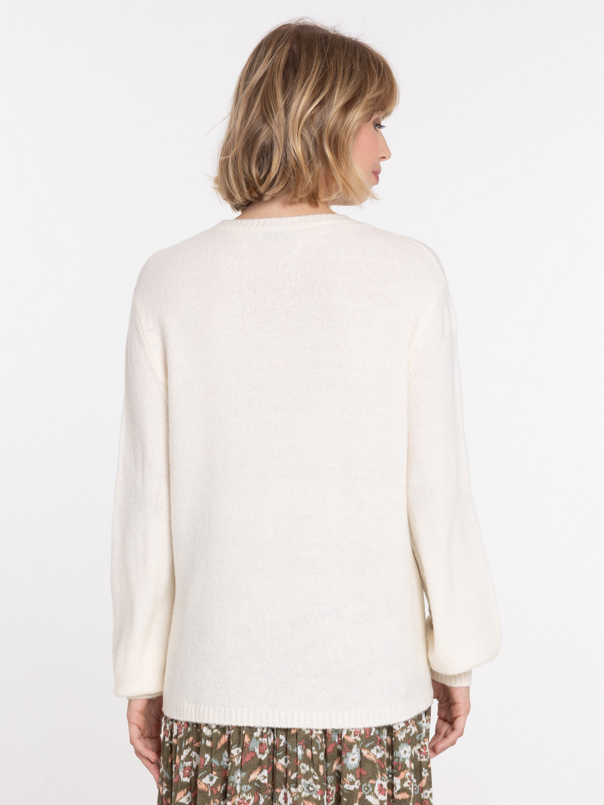 Pull écru fleurs femme