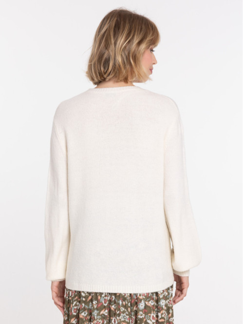 Pull écru fleurs femme