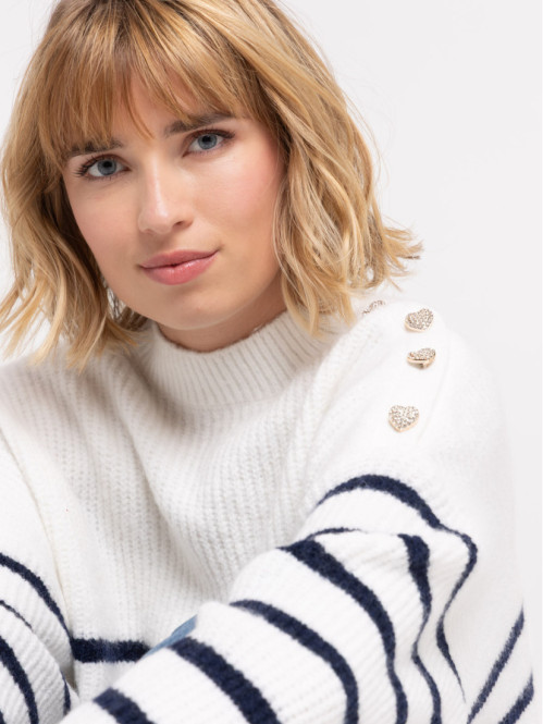 Pull rayé boutons coeurs...