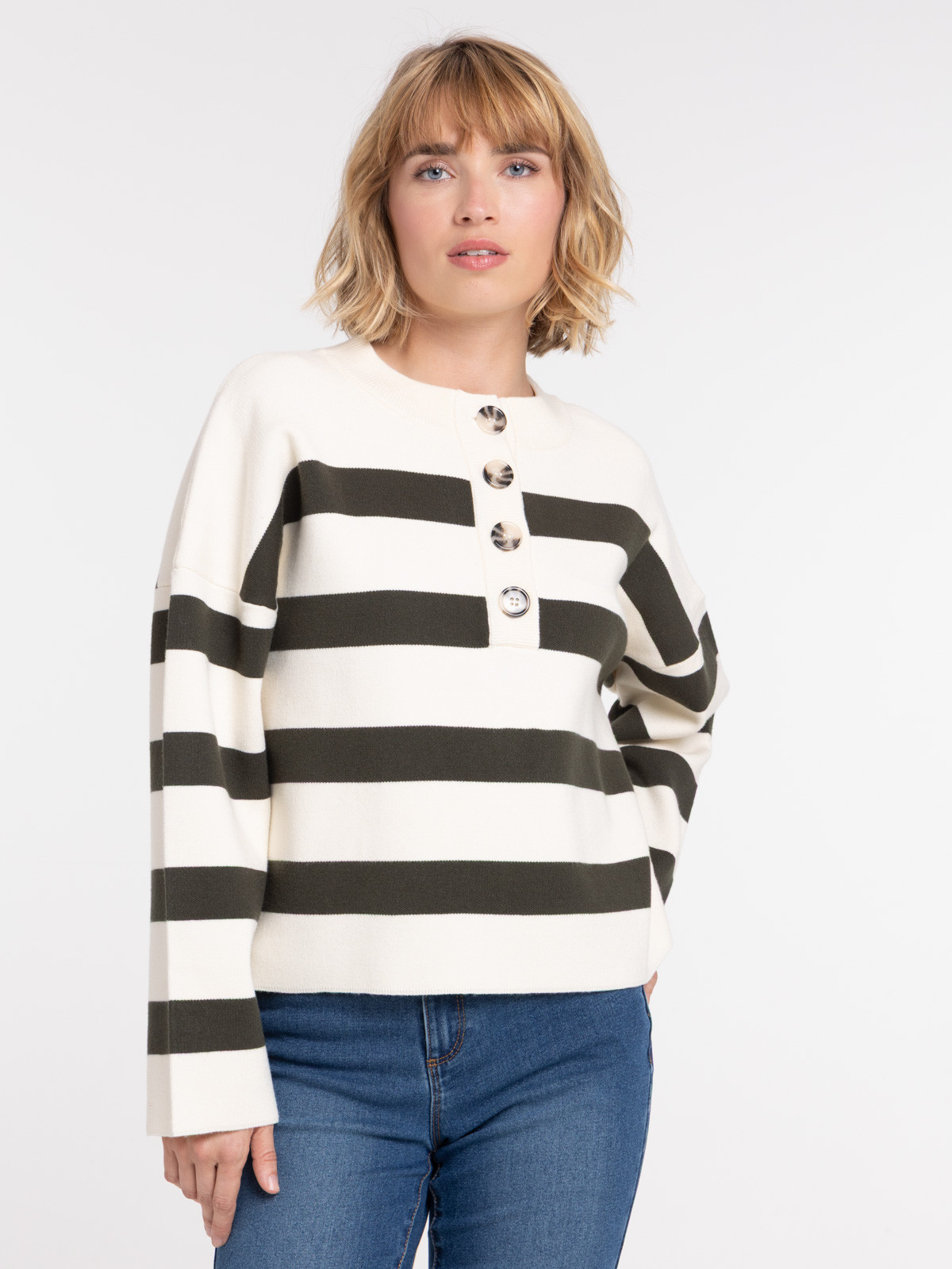 Pull rayures col rond femme
