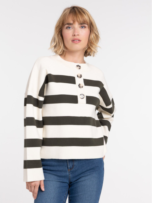 Pull rayures col rond femme