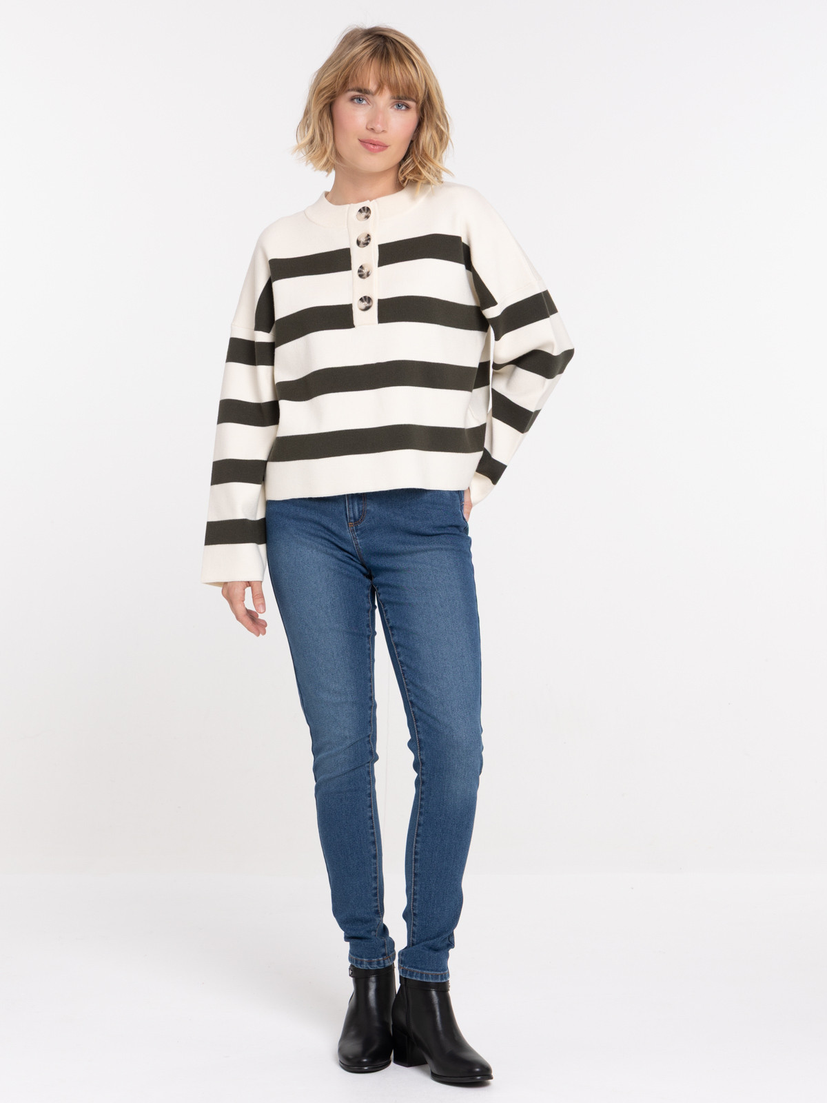 Pull rayures col rond femme
