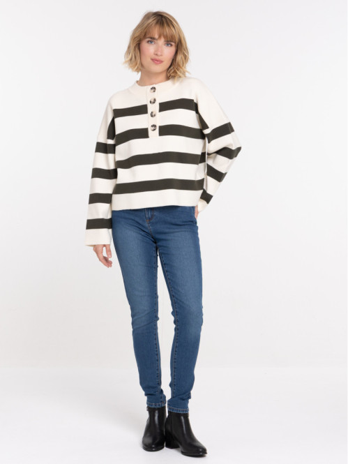 Pull rayures col rond femme