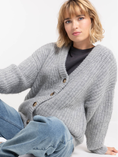 Gilet court gris chiné moyen femme
