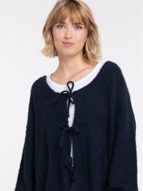 Gilet col rond noeuds femme