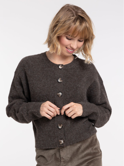 Gilet col rond boutonné femme