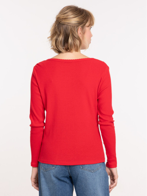 T-shirt côtelé rouge opéra...