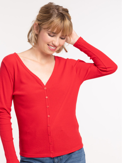 T-shirt côtelé rouge opéra...