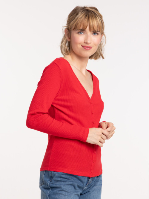 T-shirt côtelé rouge opéra...
