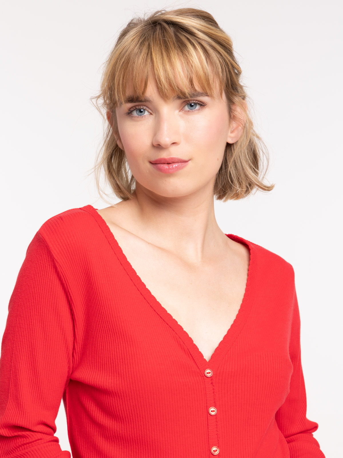 T-shirt côtelé rouge opéra femme
