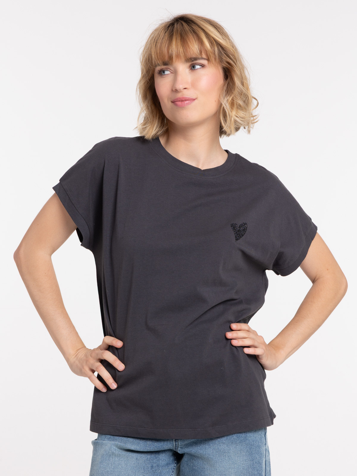 T-shirt imprimé coeur pailleté femme