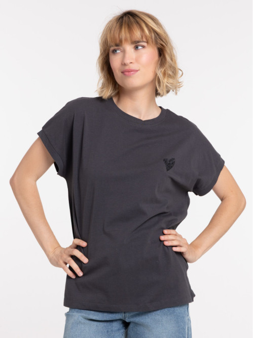 T-shirt imprimé coeur pailleté femme