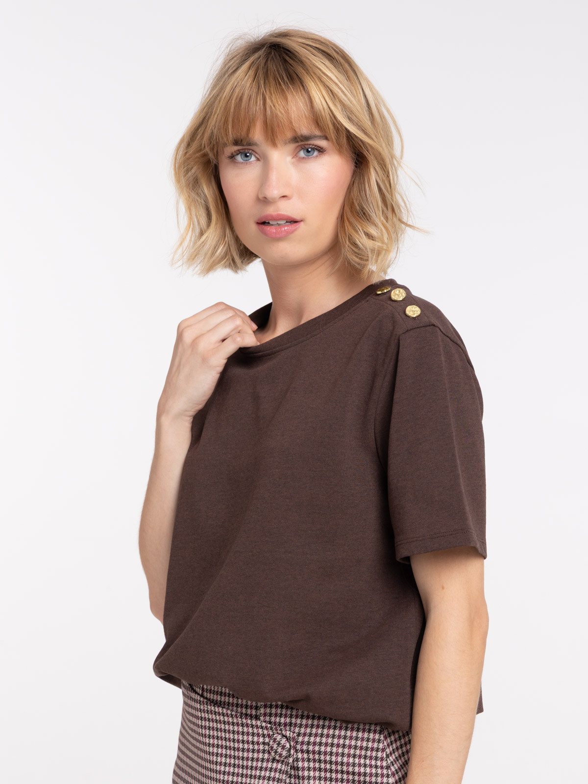 T-shirt boutons épaule femme