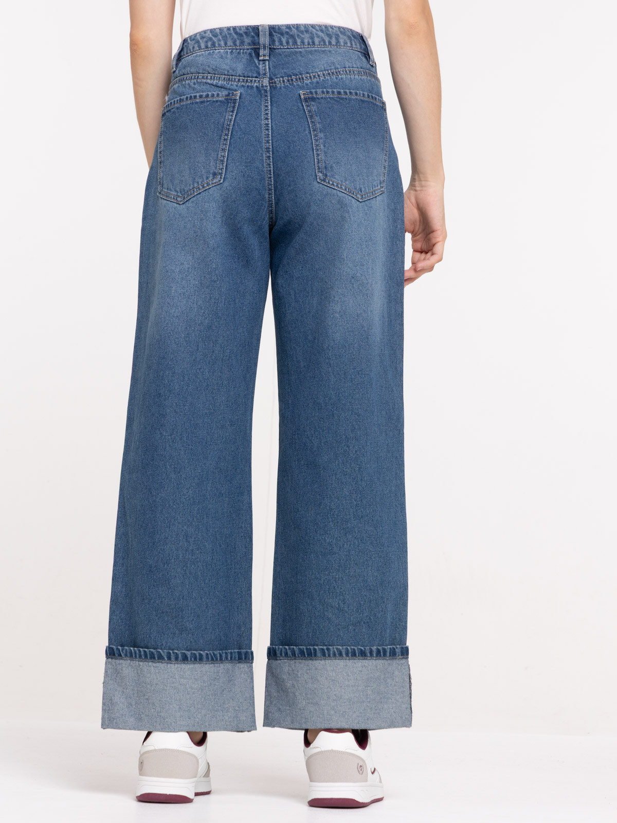 Jean large revers stone femme