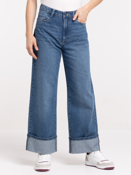Jean large revers stone femme