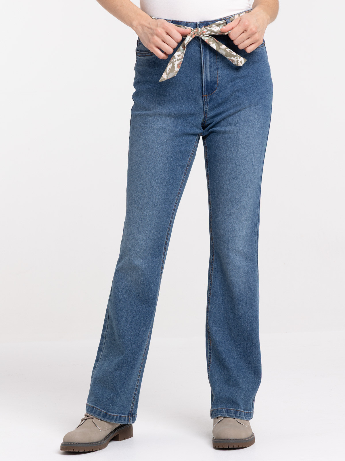 Jean flare ceinturé stone femme
