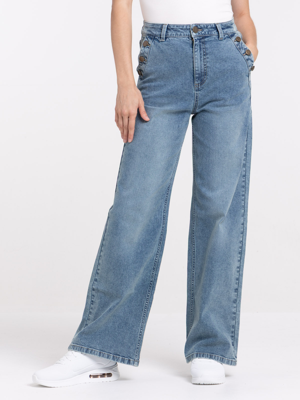 Jean wide leg double stone femme