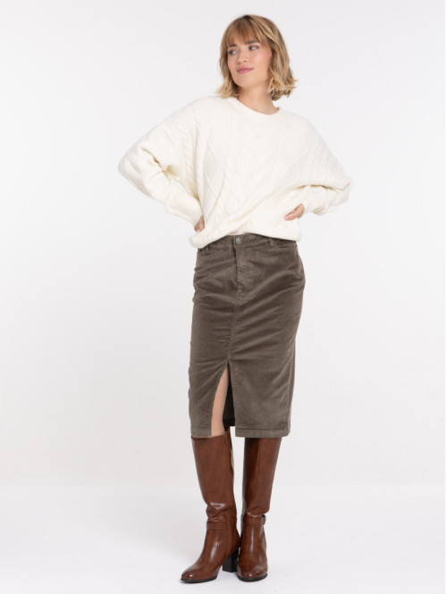 Jupe midi en velours femme