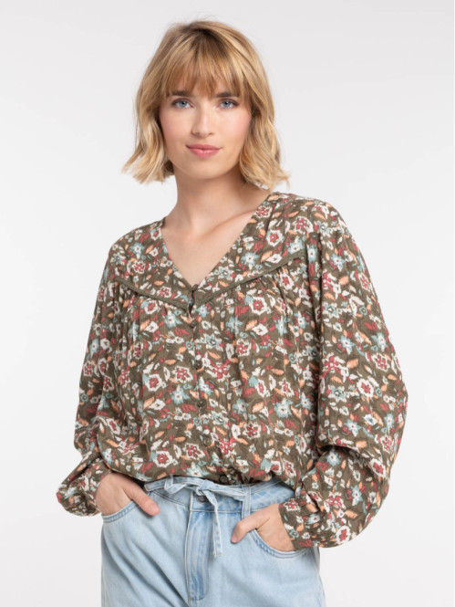 Chemise manches longues fleurie femme