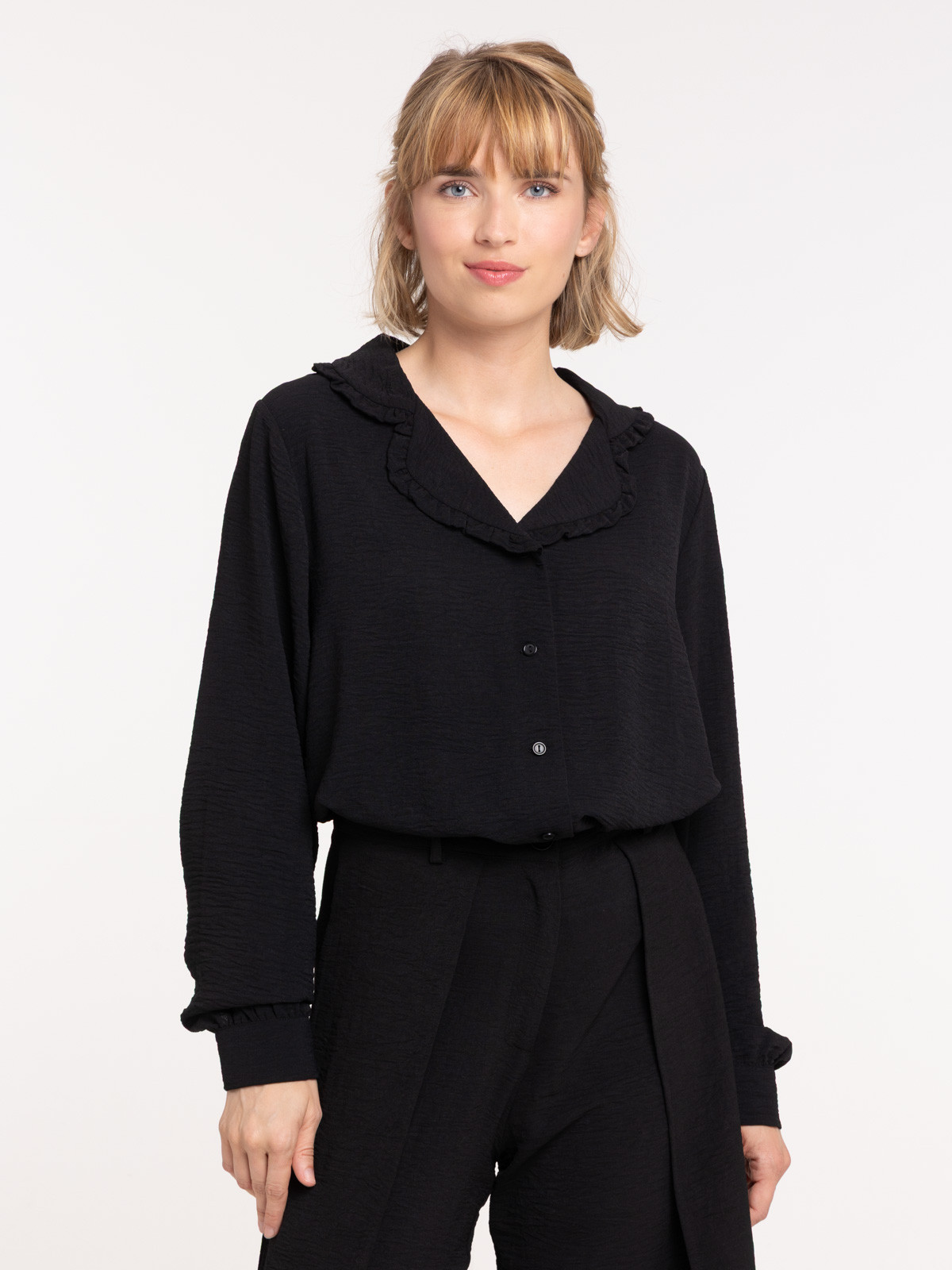Chemisier noir manches longues femme