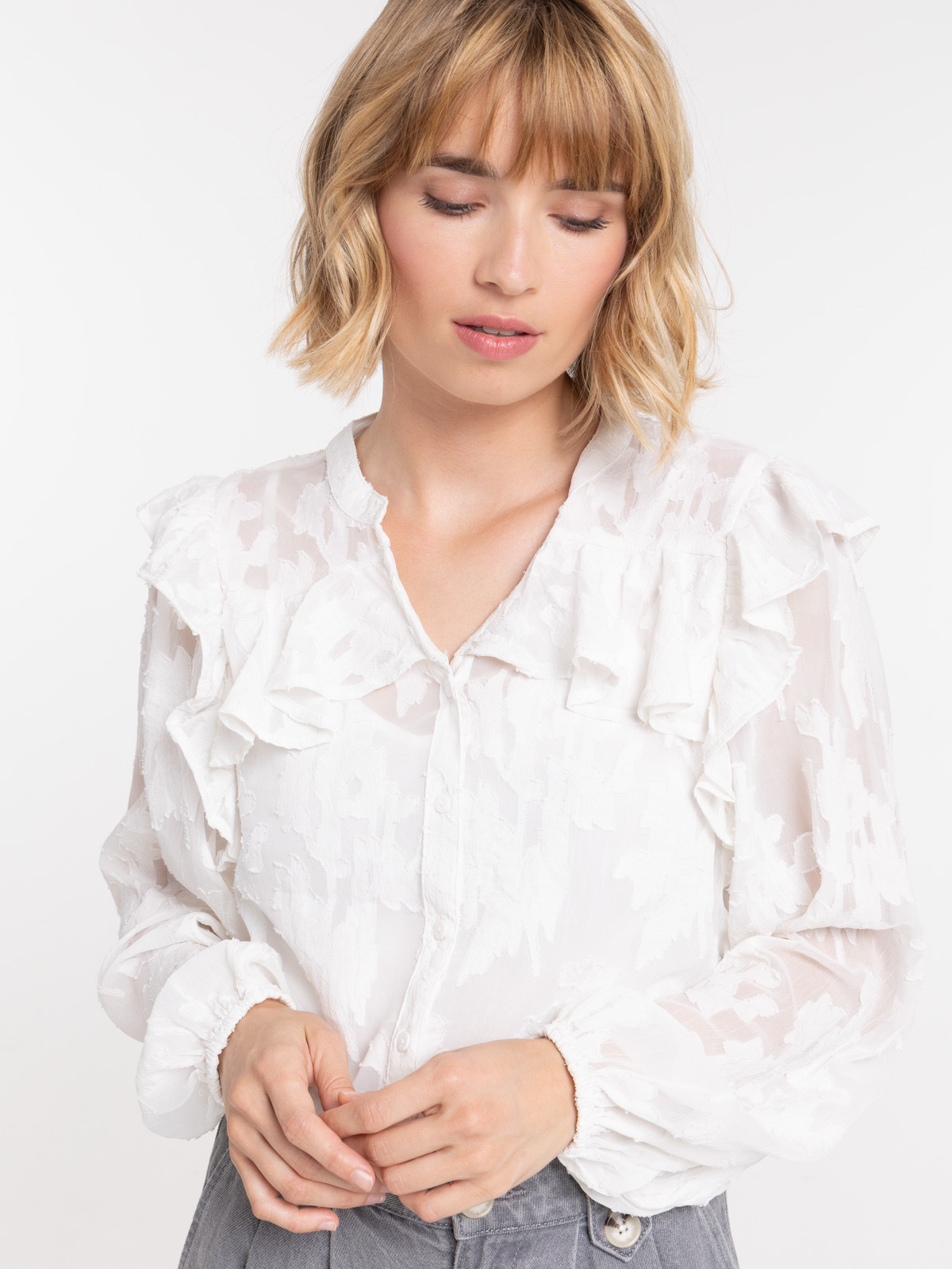 Chemise voile motif floral femme Chemise voile motif floral femme