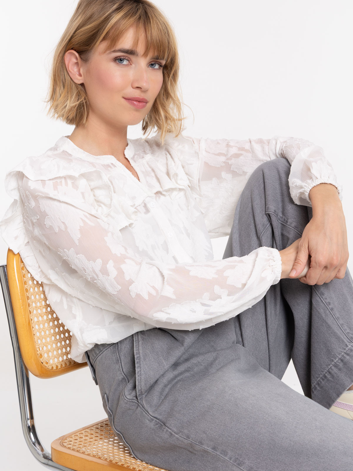 Chemise voile motif floral femme