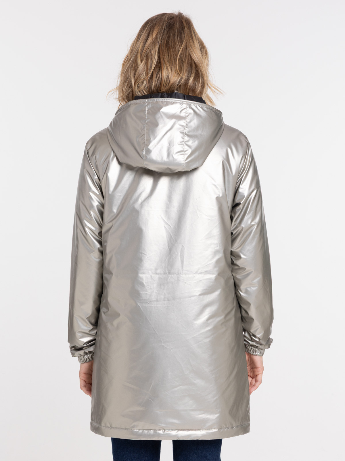 Parka capuche coloris argent femme