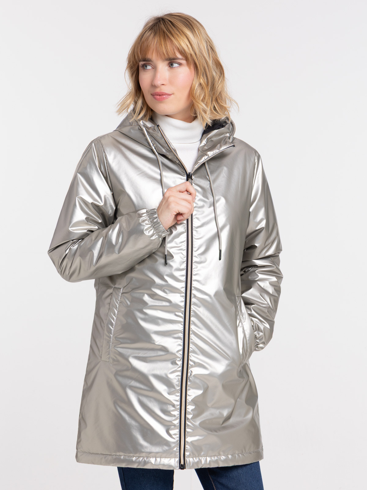 Parka capuche coloris argent femme