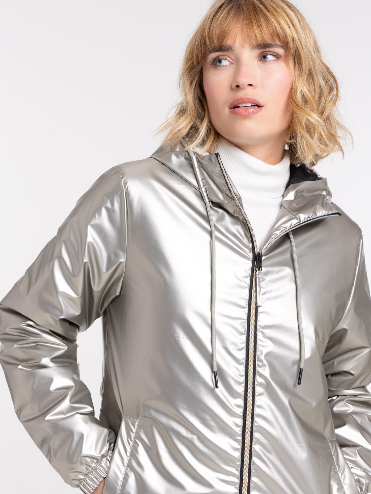 Parka capuche coloris argent femme