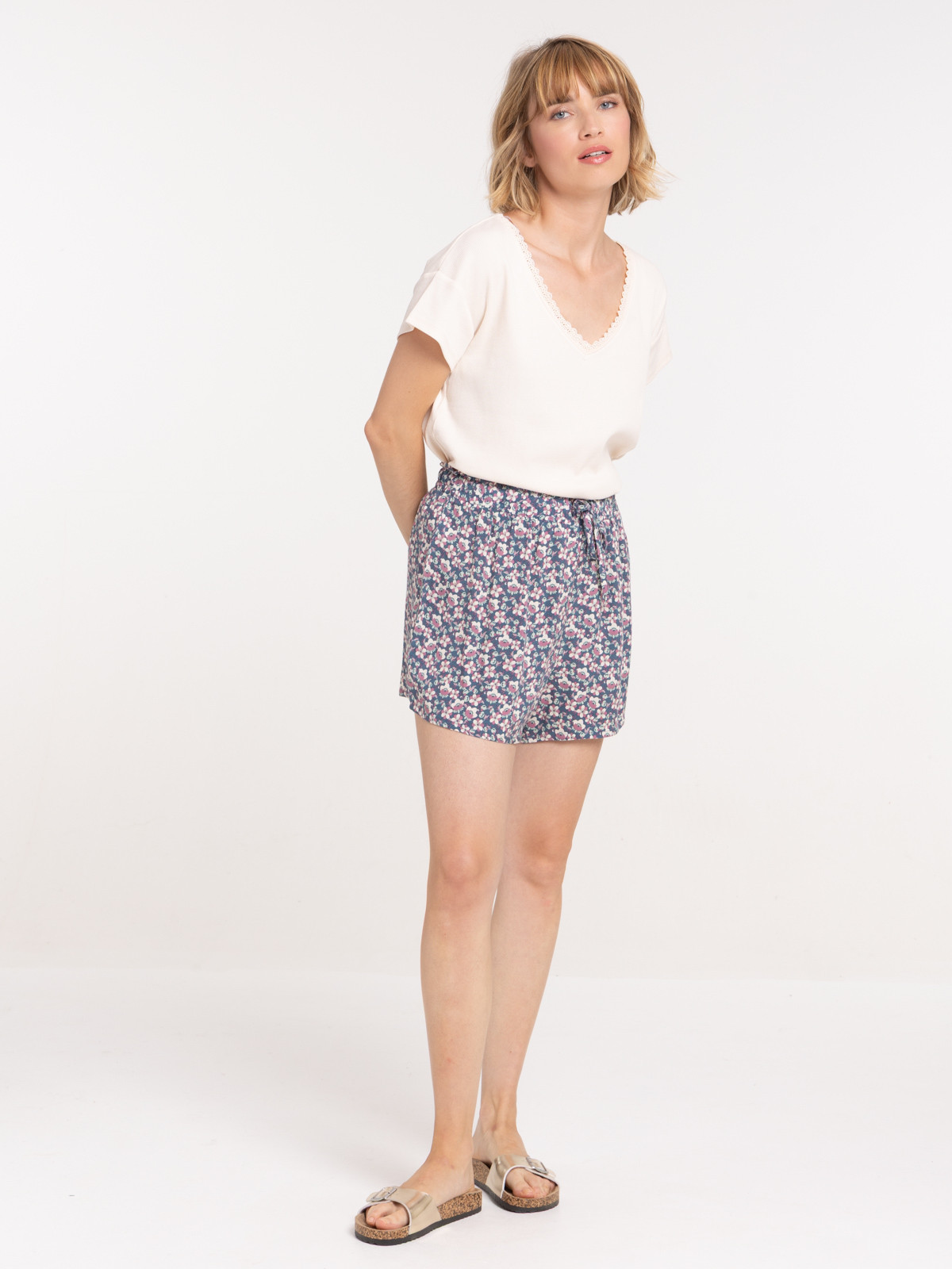 Bas de pyjama short fleuri femme