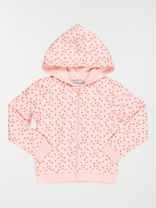 Sweat zippé imprimé coeur fille (3-12A)
