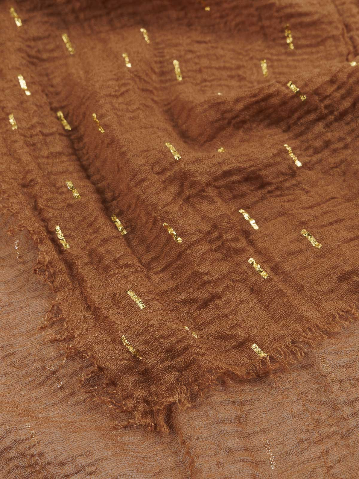 Foulard camel foncé motif doré femme Foulard camel foncé motif doré femme